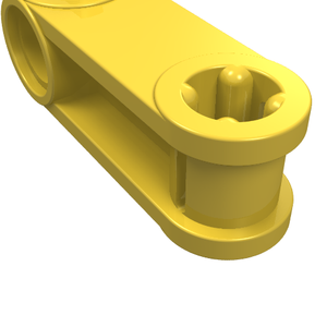Yellow LEGO Technic 32068 Axle and Pin Connector Perpendicular 3L with pin hole.