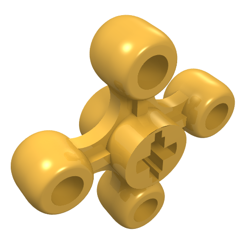Yellow LEGO Technic 32072 Knob Wheel with a central cross axle hole and six peripheral pin holes.