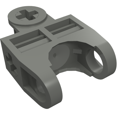 LEGO 32174 Technic Axle Connector 2x3, dark gray, with ball joint socket, open sides, angled forks, and closed axle holes.