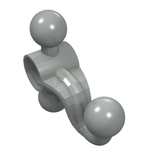 3D rendering of a grey LEGO Technic Steering Arm part 32186 with three integrated tow ball joints.