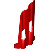 A red LEGO Technic Panel Fairing #4 Large Long (32189) with large holes, viewed from the side on a white background.