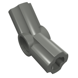 Dark gray LEGO Technic Axle and Pin Connector Angled #4 (135 degrees) with a pinhole and two axle holes.
