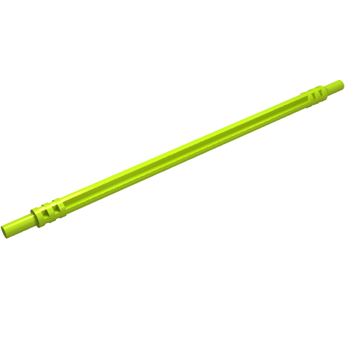 A single lime green LEGO 32201 Soft Axle 14L, a flexible rod with ribbed sections at both ends.