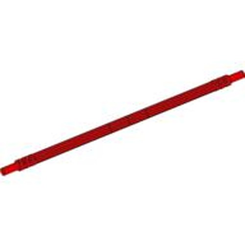 A single, long, red LEGO 32202 Soft Axle 16L, shown diagonally on a white background.