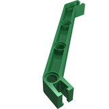 Green LEGO Znap Beam 11 with 4 holes and 2 bends on a white background.