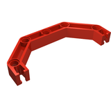 Red LEGO Znap Beam 9 part, featuring 5 axle holes and 4 bends, forming a half-octagon structure.