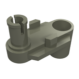 Dark grey LEGO Znap Crank Connector 1 x 2 x 3, featuring a split axle receiver, pin hole, and flat base.