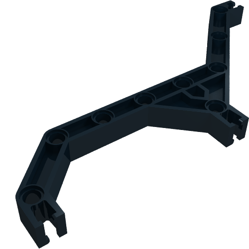 A dark grey LEGO Znap Beam 16 with 9 holes and 5 bends, shown from an angled perspective.