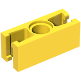 Yellow LEGO Znap Beam 3 with a single central hole and clips on each end for connections.