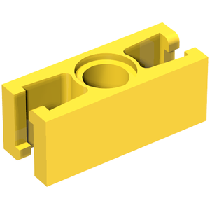 Yellow LEGO Znap Beam 3 with a single central hole and clips on each end for connections.