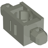 Grey LEGO 32212 Znap Connector 1x3, 2-way Axial block. Features a central cylinder, side slots, and a protruding peg.