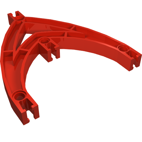 Red LEGO Znap double curve beam with four connection holes, rendered against a white background.