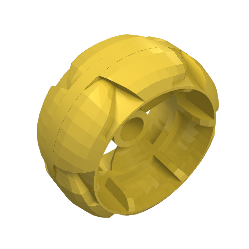 Yellow LEGO 32219 Wheel 32mm Znap Propeller, a rounded, segmented part with internal spokes.