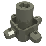 Dark grey LEGO Znap Connector 3x3 - 4 way A (Axial) piece, featuring a central cylinder and four protruding square-ended arms.