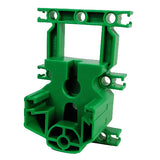 Green LEGO 32225 Znap Grid Motor Holder, a molded plastic piece with various connection points and holes.