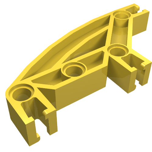 A bright yellow LEGO Znap Beam 8, with four holes and three curved sections, rendered on a white background.