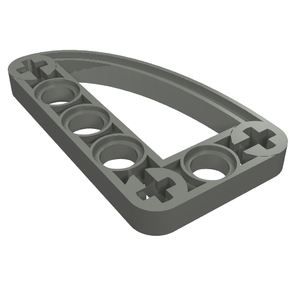 Gray LEGO Technic Liftarm, Modified L-Shape Quarter Ellipse Thin 3 x 5, with circular pin holes and cross axle holes.