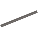 A long, straight, grey LEGO train track rail 16L, featuring a textured upper edge, viewed from an angle.