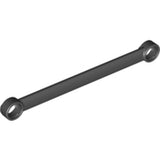 Dark gray LEGO Technic Link 1 x 9, a long flat bar with a pin hole on each end, viewed from an angle.