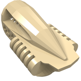 Tan LEGO Technic Block 3 x 5 x 1 2/3 (part 32310) with an open top channel, ribbed sides, and a central pointed element.