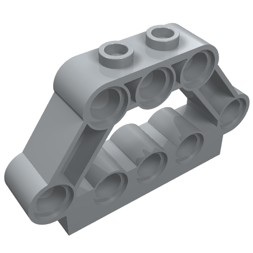 Light grey LEGO Technic Pin Connector Block 1 x 5 x 3 with two studs on top and multiple pin holes.