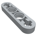 Light gray LEGO Technic Liftarm Thin 1x4 with two axle holes and star-shaped pin holes at each end, viewed from an angle.