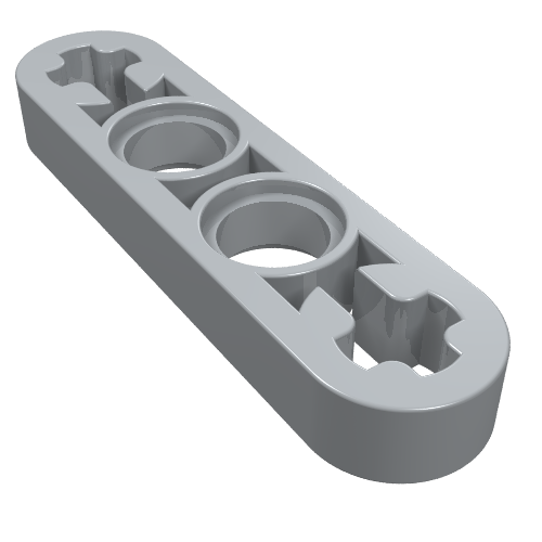 Light gray LEGO Technic Liftarm Thin 1x4 with two axle holes and star-shaped pin holes at each end, viewed from an angle.