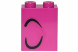 Magenta LEGO 1x2x2 brick with inside stud holder, featuring black print of a closed eye and a curled line.