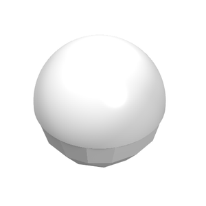 A white LEGO Technic Ball Joint (part 32474) featuring a smooth spherical top and a faceted hexagonal base.