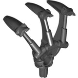 Dark grey LEGO Bionicle claw with three articulated fingers/blades and an axle attachment at the base.