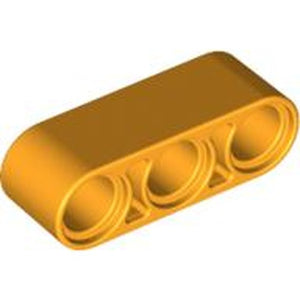 A single orange LEGO Technic Liftarm 1 x 3 (thick) shown at an angle, with three circular pin holes visible.