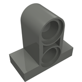 Dark gray LEGO Technic Pin Connector Plate 1x2x1 2/3 with 2 circular holes, viewed from an angle.