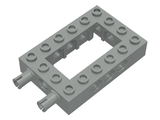Gray LEGO Technic brick 4x6, open center, with two fixed rotatable friction pins protruding from one end.