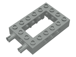 Gray LEGO Technic brick 4x6, open center, with two fixed rotatable friction pins protruding from one end.