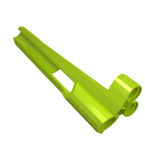 Lime green LEGO Technic Panel Fairing #7, small long, with a rectangular cutout and two small tubes at one end.