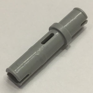 A single light gray LEGO Technic Pin 3L without friction ridges, with an external collar, on a white background.