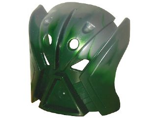 LEGO Bionicle Mask Matatu, green with marbled pearl light gray pattern, seen from a slight angle.