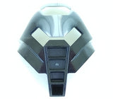 Black LEGO Bionicle Mask Huna with marbled pearl light gray pattern above eye holes and ribbed lower section.