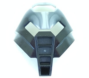 Black LEGO Bionicle Mask Huna with marbled pearl light gray pattern above eye holes and ribbed lower section.