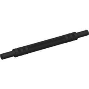 Black LEGO 32580 Hose, Soft Axle 7L, with ribbed sections at each end and a smooth center, on a white background.