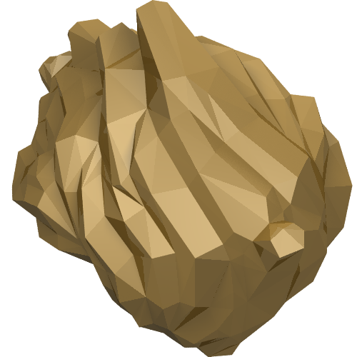 Low-poly 3D render of a sandy brown LEGO Minifigure Hair Wavy and Windblown to One Side (part 32602).