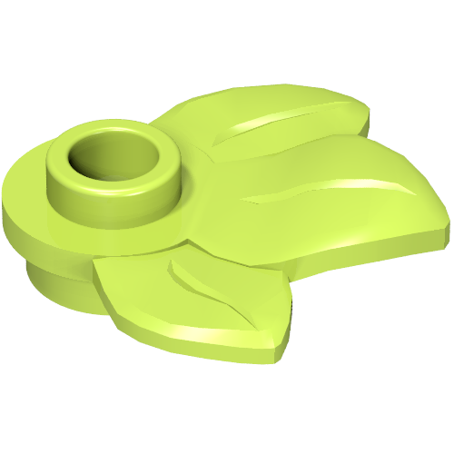A single lime green LEGO Plant Plate, Round 1 x 1 with 3 Leaves (Part 32607) on a white background.