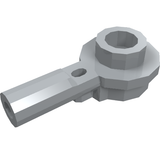 A light gray LEGO Bar 1L with 1x1 Round Plate with Hollow Stud (part 32828), seen from an angled top-down view.