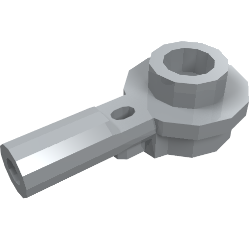 A light gray LEGO Bar 1L with 1x1 Round Plate with Hollow Stud (part 32828), seen from an angled top-down view.