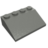 A gray LEGO brick, part number 3297, showing a 3x4 slope with four studs on the top edge.