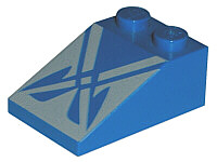 Blue LEGO 33-degree slope brick, 3x2, with a light grey crisscross Star Wars pattern.