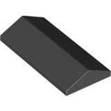 Black LEGO 3299 Slope 33 2 x 4 Double brick, shown from an elevated angle.