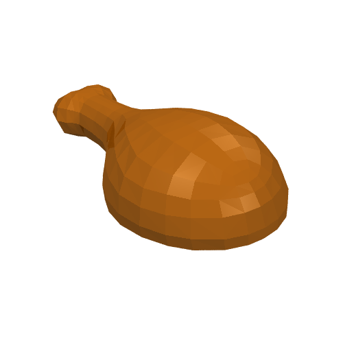 LEGO 33057 turkey drumstick, 20mm, with a round opening on the back, rendered in a low-polygon 3D style.