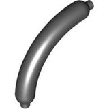 Dark gray curved LEGO sausage or hot dog piece with studs at both ends, presented on a white background.