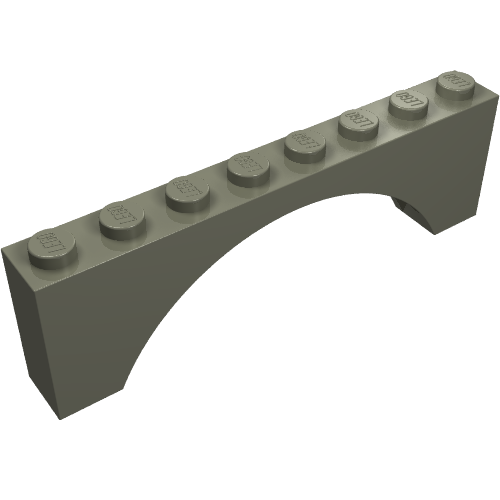 Dark gray LEGO Arch 1 x 8 x 2 brick with eight studs on top and an arched underside.